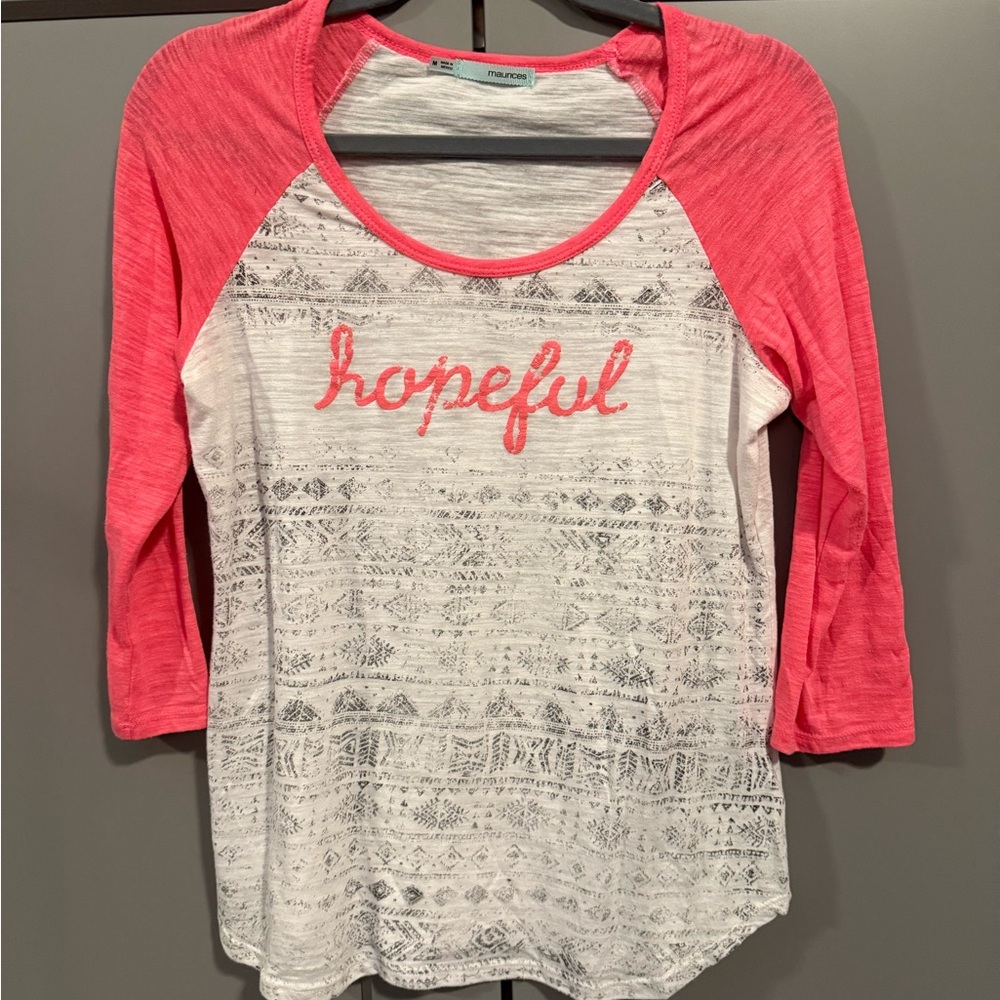 Maurices Pink and White Long Sleeve Top